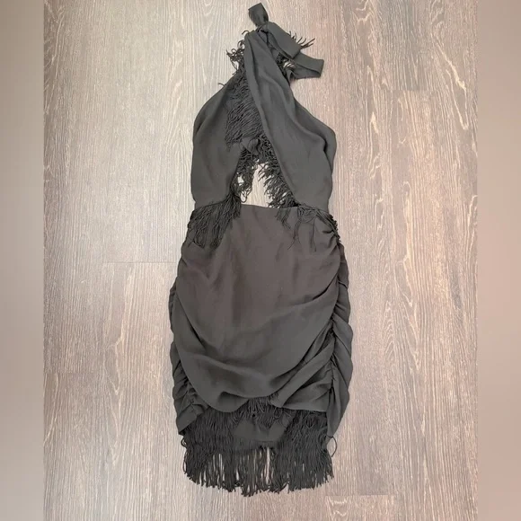 Revolve NBD Violet Fringe Mini Dress in Black